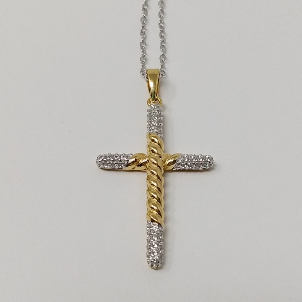 New sterling silver cross necklace 925 and gold plated cz